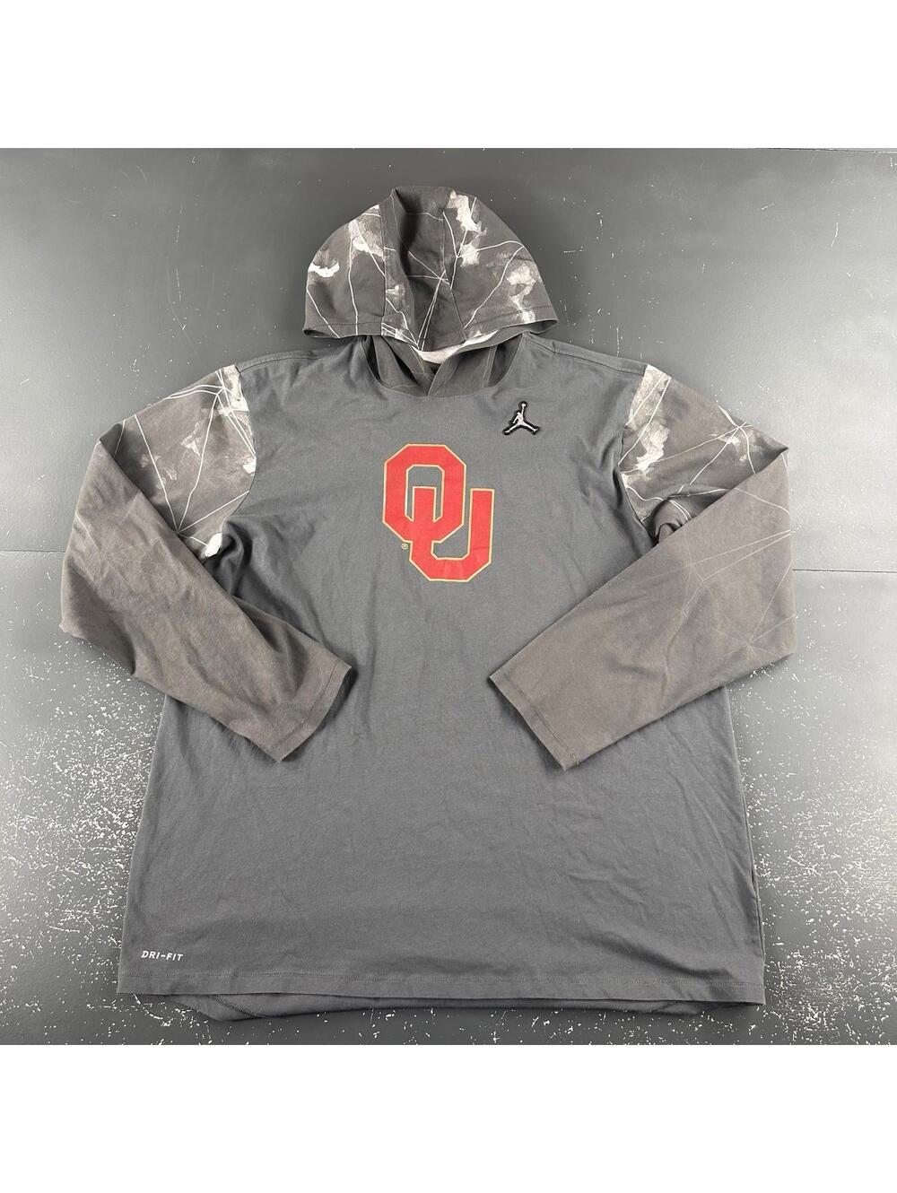 Oklahoma Sooners Hoodie Mens XL Gray Jumpman Lightweight Nike Dri Fit Sleeve Hit